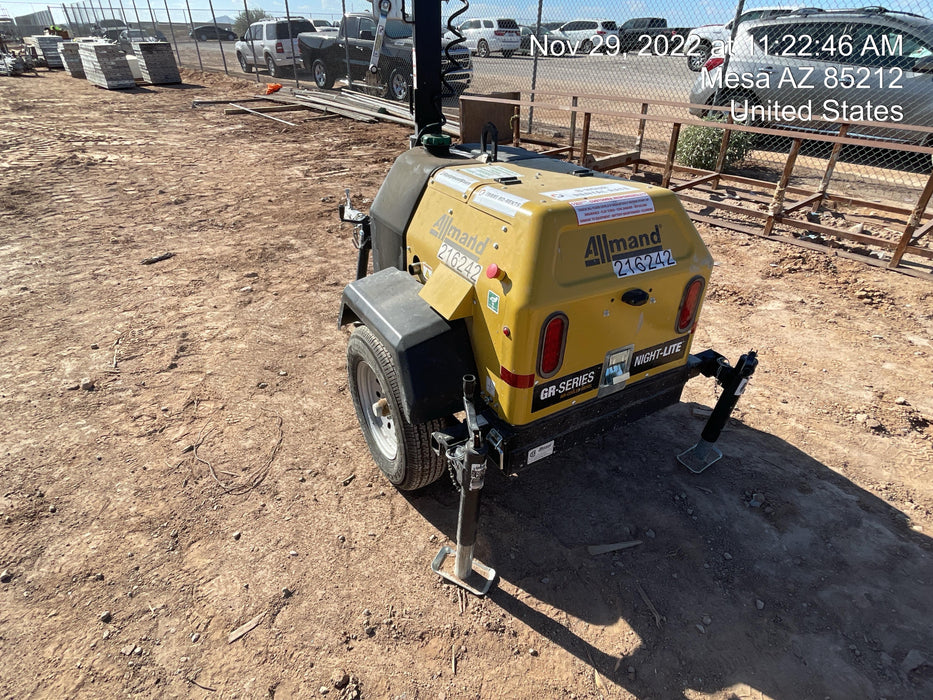 2022 Allmand NLV3GR (4) LED Light Fixture 350W, 23' Vertical Mast, 3kW Prime, Towable, Deep Sea L401, Leveling Jacks, Yanmar T4F 5.8hp