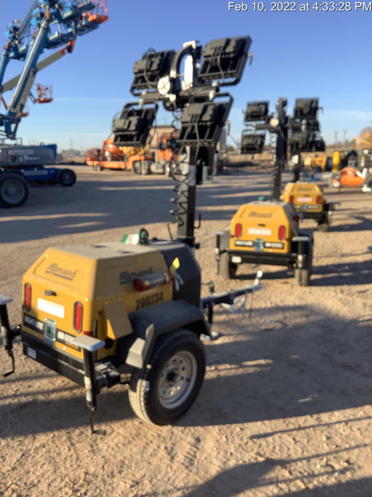 2022 Allmand NLV3GR (4) LED Light Fixture 350W, 23' Vertical Mast, 3kW Prime, Towable, Deep Sea L401, Leveling Jacks, Yanmar T4F 5.8hp