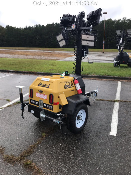 2021 Allmand NLV3GR (4) LED Light Fixture 350W, 23' Vertical Mast, 3kW Prime, Towable, Deep Sea L401, Leveling Jacks, Yanmar T4F 5.8hp