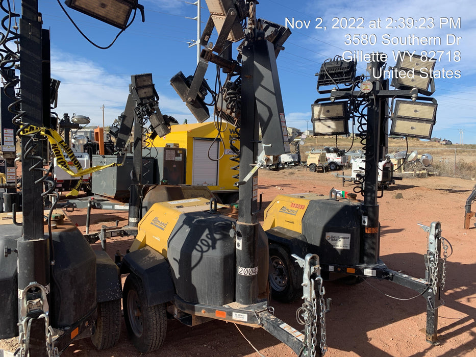 2022 Allmand NLV3GR (4) LED Light Fixture 350W, 23' Vertical Mast, 3kW Prime, Towable, Deep Sea L401, Leveling Jacks, Yanmar T4F 5.8hp