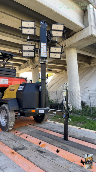 2022 Allmand NLV3GR (4) LED Light Fixture 350W, 23' Vertical Mast, 3kW Prime, Towable, Deep Sea L401, Leveling Jacks, Yanmar T4F 5.8hp