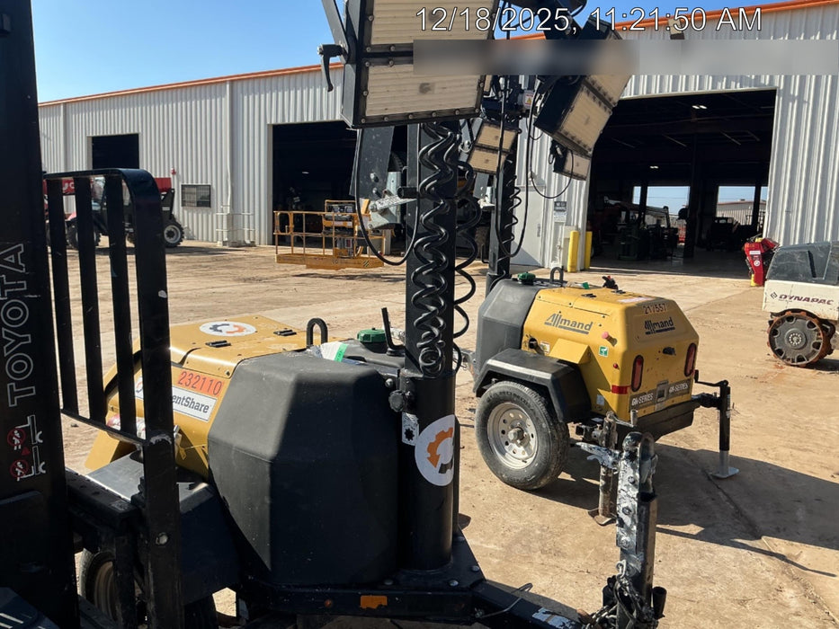 2022 Allmand NLV3GR (4) LED Light Fixture 350W, 23' Vertical Mast, 3kW Prime, Towable, Deep Sea L401, Leveling Jacks, Yanmar T4F 5.8hp