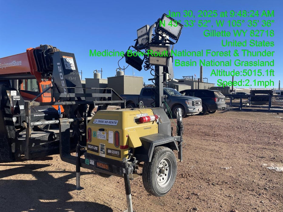 2022 Allmand NLV3GR (4) LED Light Fixture 350W, 23' Vertical Mast, 3kW Prime, Towable, ES Decals, T3