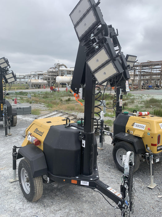 2022 Allmand NLV3GR (4) LED Light Fixture 350W, 23' Vertical Mast, 3kW Prime, Towable, Deep Sea L401, Leveling Jacks, Yanmar T4F 5.8hp