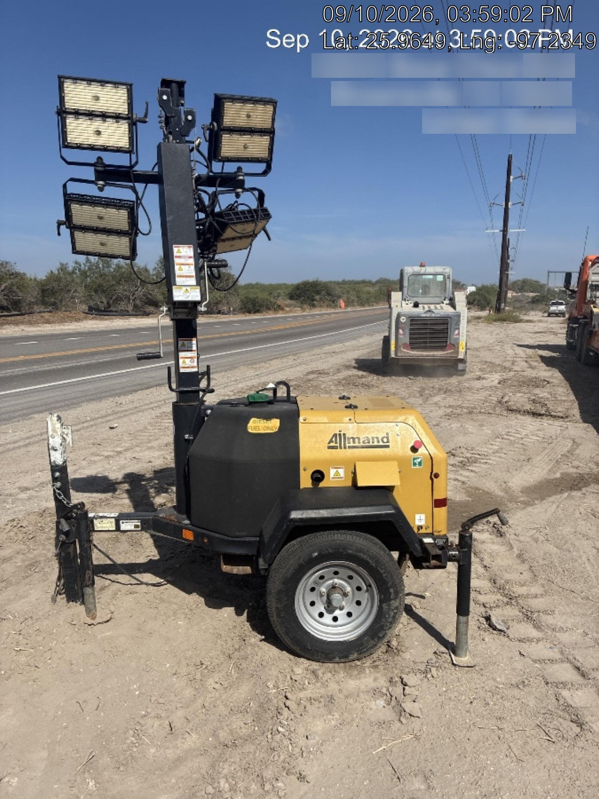 2022 Allmand NLV3GR (4) LED Light Fixture 350W, 23' Vertical Mast, 3kW Prime, Towable, Deep Sea L401, Leveling Jacks, Yanmar T4F 5.8hp