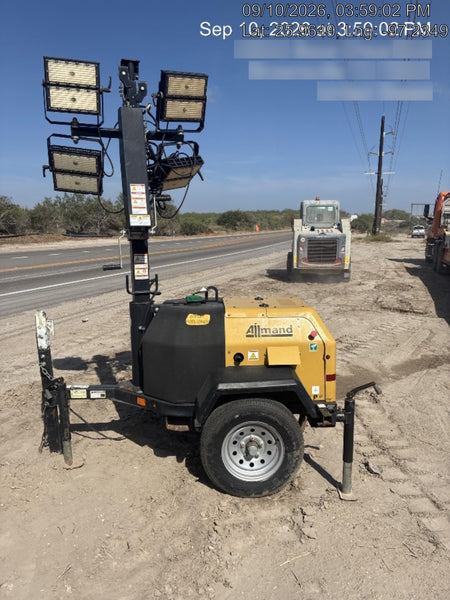 2022 Allmand NLV3GR (4) LED Light Fixture 350W, 23' Vertical Mast, 3kW Prime, Towable, Deep Sea L401, Leveling Jacks, Yanmar T4F 5.8hp
