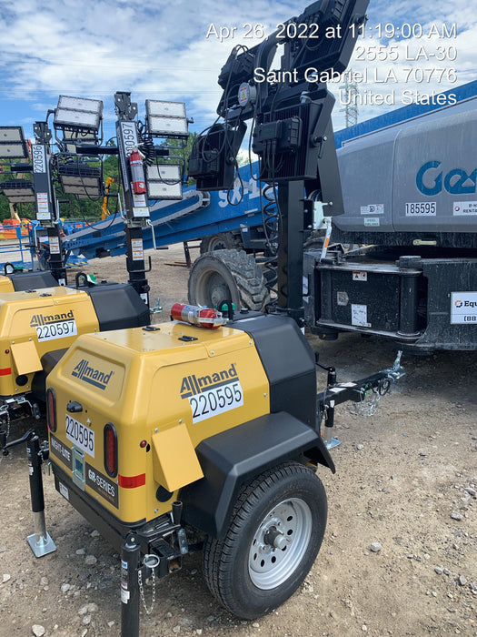 2022 Allmand NLV3GR (4) LED Light Fixture 350W, 23' Vertical Mast, 3kW Prime, Towable, Deep Sea L401, Leveling Jacks, Yanmar T4F 5.8hp