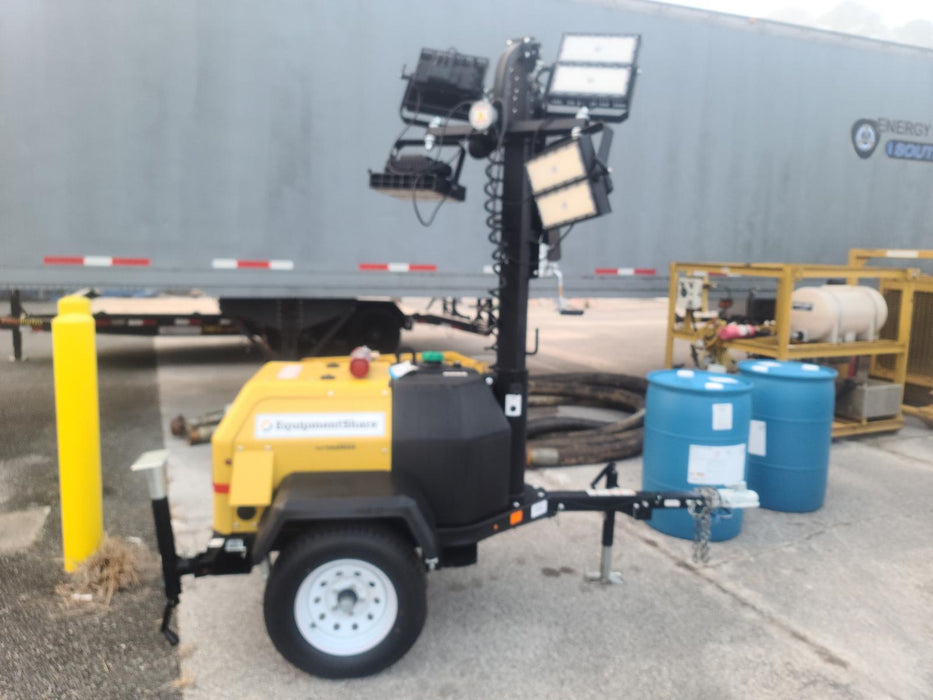 Allmand NLV3GR (4) LED Light Fixture 350W, 23' Vertical Mast, 3kW Prime, Towable, Deep Sea L401, Leveling Jacks, Yanmar T4F 5.8hp