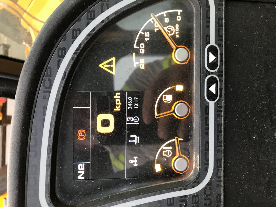 2019 JCB 510-56 74 HP w/Open ROPS, Beacon, Aux Hydraulics, Worklights, Solid Tires w/60" Carriage/Forks