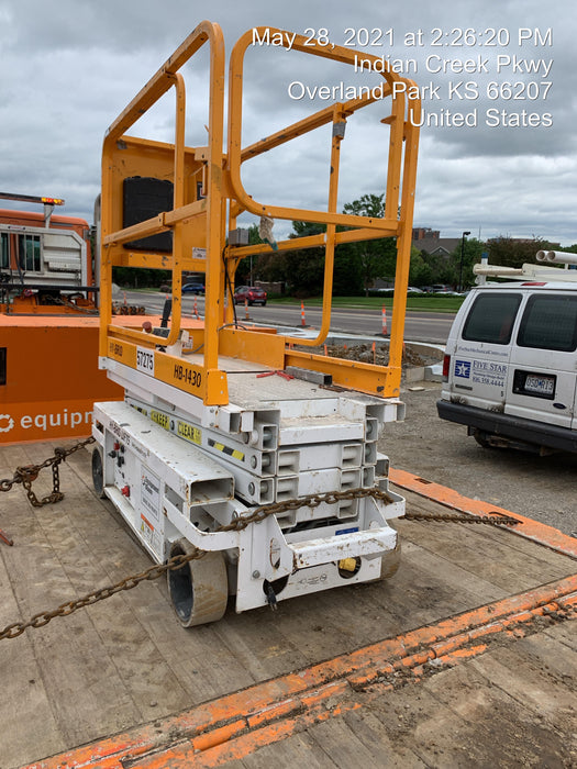 Custom Equipment HB-1430 <ul>
 <li>Hy-Brid Scissor Lift</li>
  <li>Platform capacity up to 670 lbs.</li>
  <li>Working height up to 20 ft</li>
  <li>Weighs under 1,700 lbs.</li>
  <li>Non-marking wheels </li>
</ul>