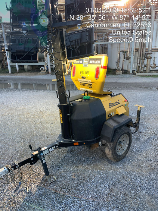 2022 Allmand NLV3GR (4) LED Light Fixture 350W, 23' Vertical Mast, 3kW Prime, Towable, Deep Sea L401, Leveling Jacks, Yanmar T4F 5.8hp