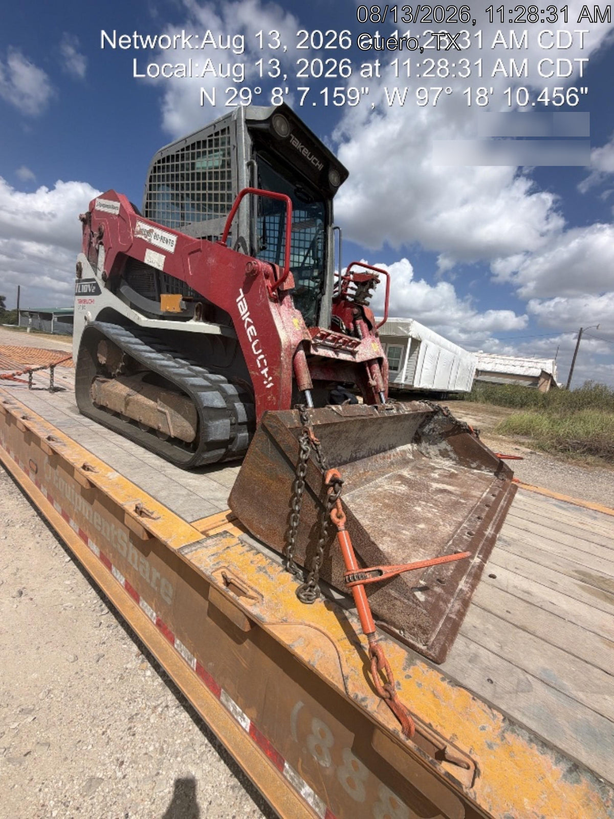 2019 Takeuchi TL10V2-CR Cab/Heat/AC, Rubber Tracks, Backup Alarm, Front & rear working Lights, Auxiliary Hydraulics, 2 Speed Travel, Engine Monitoring System, Hydraulic universal quick hitch w/76" HD smooth dirt bucket with bolt-on edge, 20.3 cubic feet capacity, 48" Pallet forks and frame