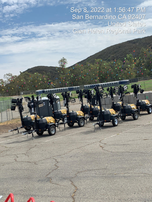 2021 Allmand NLV3GR (4) LED Light Fixture 350W, 23' Vertical Mast, 3kW Prime, Towable, Deep Sea L401, Leveling Jacks, Yanmar T4F 5.8hp