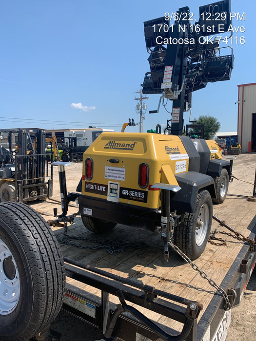 2022 Allmand NLV3GR (4) LED Light Fixture 350W, 23' Vertical Mast, 3kW Prime, Towable, Deep Sea L401, Leveling Jacks, Yanmar T4F 5.8hp