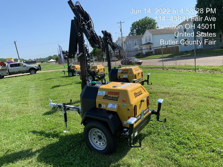 2022 Allmand NLV3GR (4) LED Light Fixture 350W, 23' Vertical Mast, 3kW Prime, Towable, Deep Sea L401, Leveling Jacks, Yanmar T4F 5.8hp