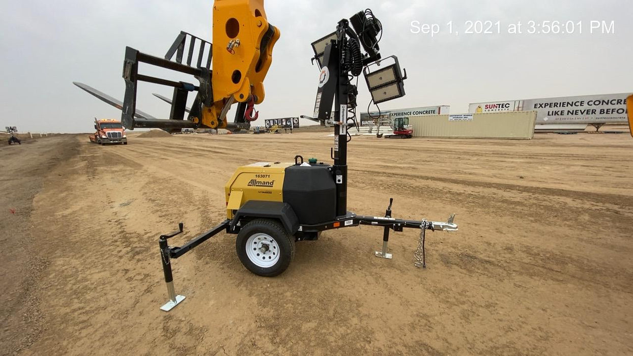 2021 Allmand NLV3GR (4) LED Light Fixture 350W, 23' Vertical Mast, 3kW Prime, Towable, Deep Sea L401, Leveling Jacks, Yanmar T4F 5.8hp