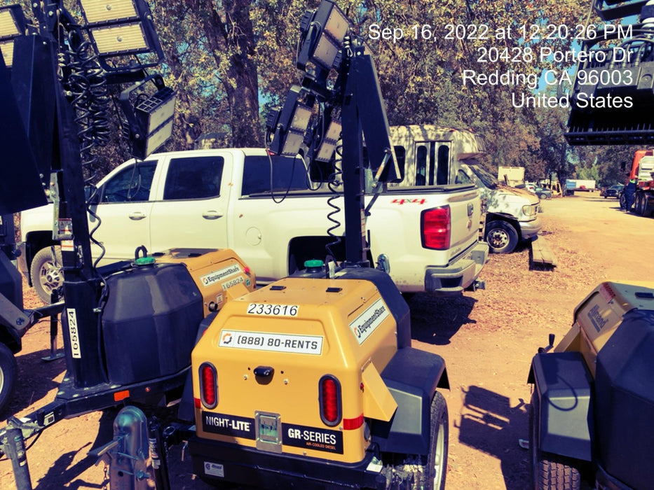 2022 Allmand NLV3GR (4) LED Light Fixture 350W, 23' Vertical Mast, 3kW Prime, Towable, Deep Sea L401, Leveling Jacks, Yanmar T4F 5.8hp