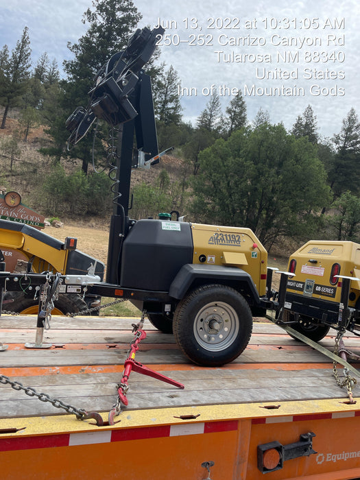 2022 Allmand NLV3GR (4) LED Light Fixture 350W, 23' Vertical Mast, 3kW Prime, Towable, Deep Sea L401, Leveling Jacks, Yanmar T4F 5.8hp