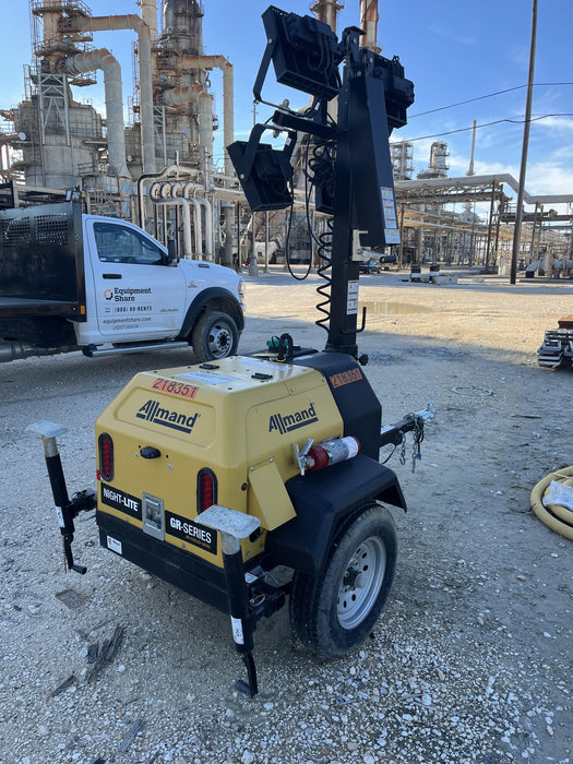 2022 Allmand NLV3GR (4) LED Light Fixture 350W, 23' Vertical Mast, 3kW Prime, Towable, Deep Sea L401, Leveling Jacks, Yanmar T4F 5.8hp