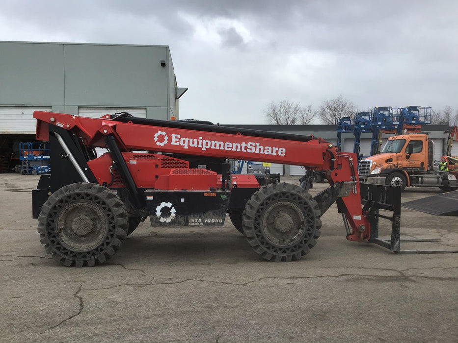 2020 Manitou MTA10055 Cab/Heat/Air, LED Work Lights, Solid Tires, Lift Hook, Beacon, Auxiliary Hydraulics w/66" Carriage and 60" Forks