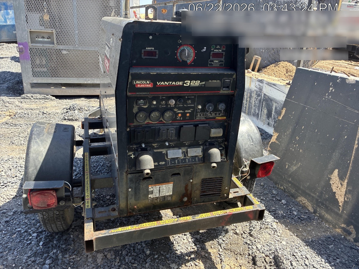 2019 Lincoln Electric Vantage 322 Ready-Pak 3, Two Wheel Trailer, Fender and Light Kit, Cable Rack