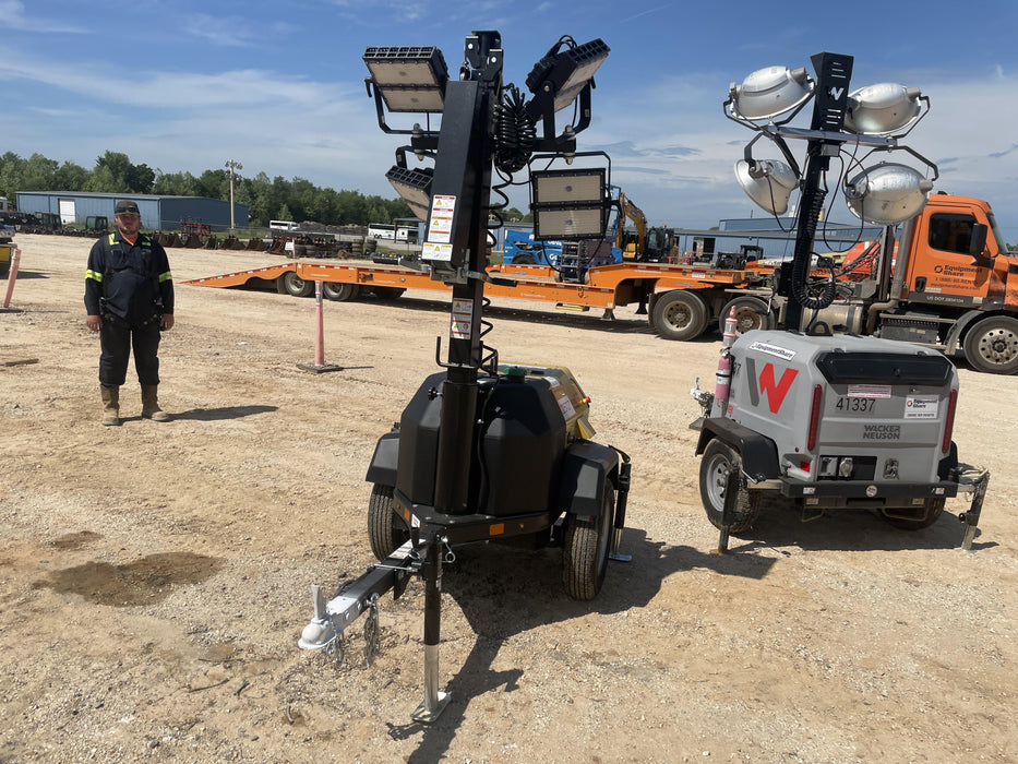 2022 Allmand NLV3GR (4) LED Light Fixture 350W, 23' Vertical Mast, 3kW Prime, Towable, Deep Sea L401, Leveling Jacks, Yanmar T4F 5.8hp