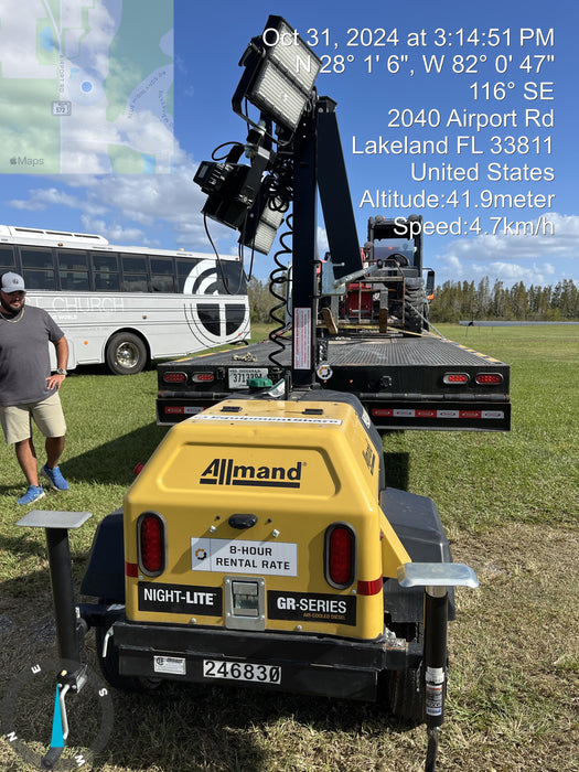 2022 Allmand NLV3GR (4) LED Light Fixture 350W, 23' Vertical Mast, 3kW Prime, Towable, ES Decals, T3