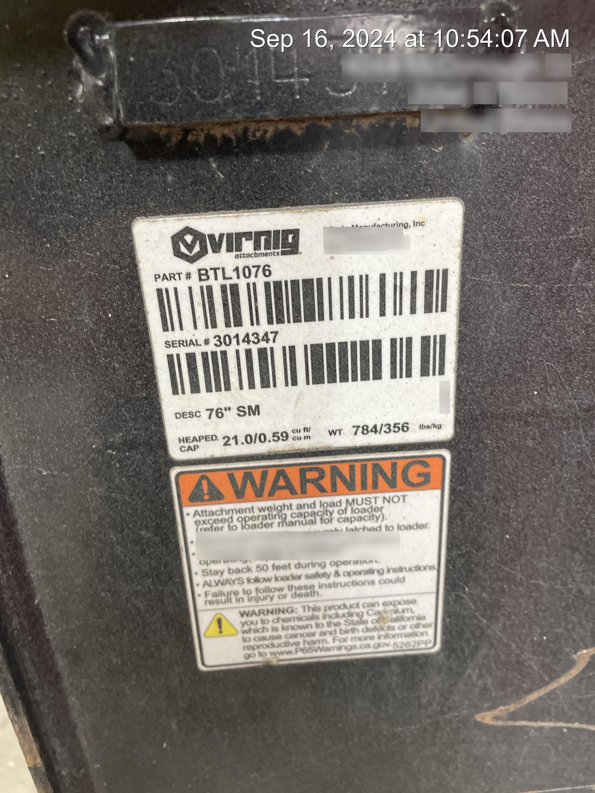 2023 VIRNIG 76" Smooth Bucket - Virnig