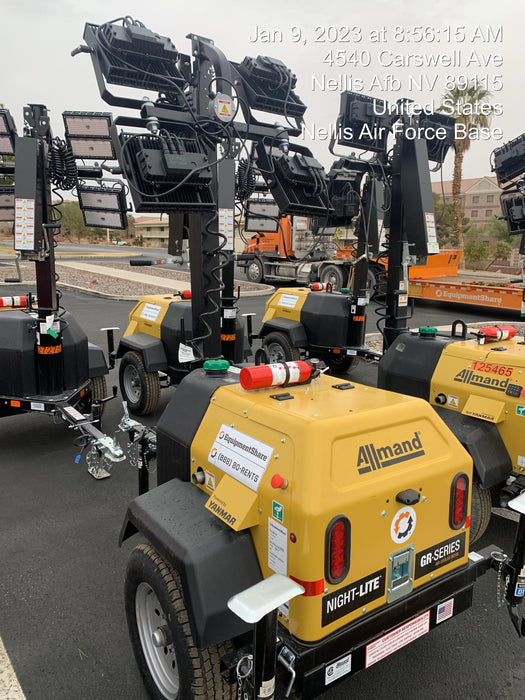 2022 Allmand NLV3GR (4) LED Light Fixture 350W, 23' Vertical Mast, 3kW Prime, Towable, ES Decals, T3