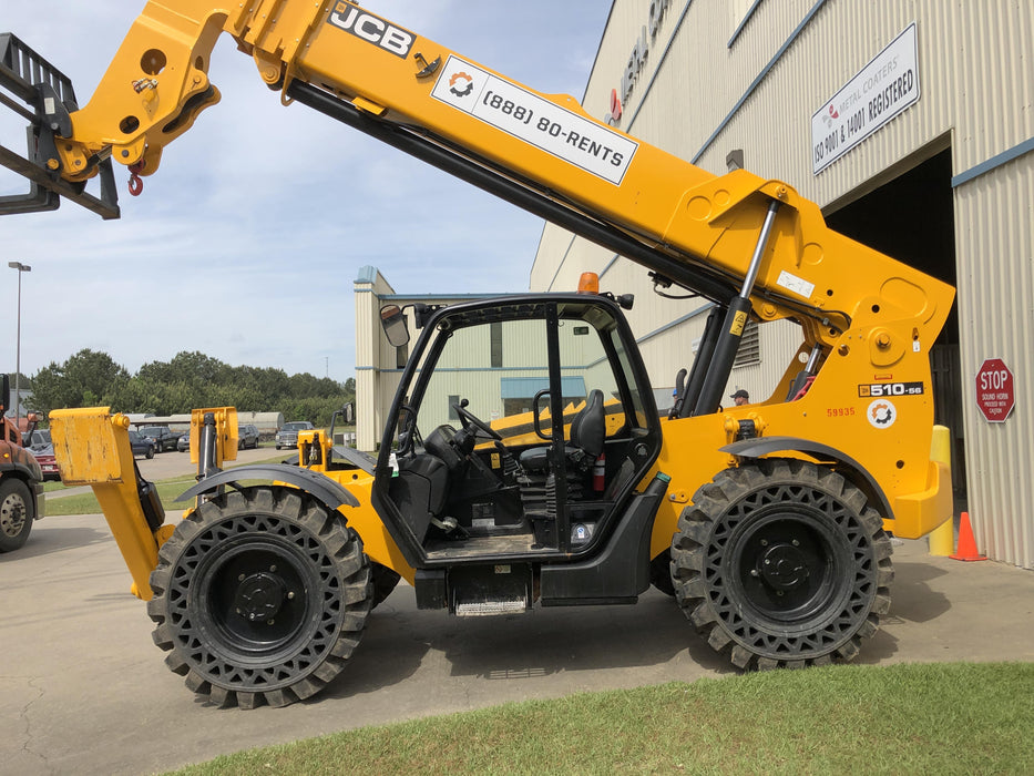 2020 JCB 510-56 Canopy, 74 HP, Solid Tires, STD Worklight, Beacon, Aux Hydraulics, Lifting Eye, Back up Alarm w/66" Carriage/60" Forks