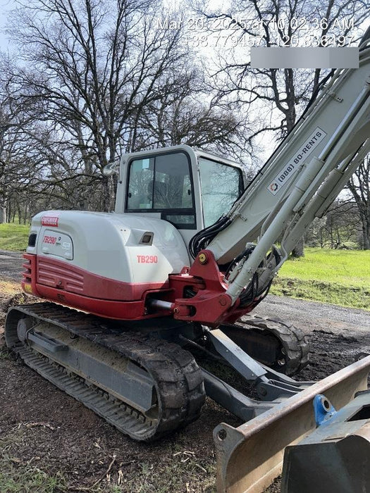 2019 Takeuchi TB290 Cab/Heat/AC Rubber tracks, Dozer blade, Travel alarm, Auxiliary hydraulics Manual QC, Hydraulic thumb, 18", 24", and 36" Buckets