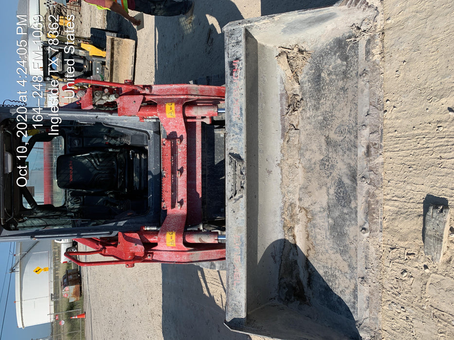 2019 Takeuchi TL10V2-CR Cab/Heat/AC, Rubber Tracks, Backup Alarm, Front & rear working Lights, Auxiliary Hydraulics, 2 Speed Travel, Engine Monitoring System, Hydraulic universal quick hitch w/76" HD smooth dirt bucket with bolt-on edge, 20.3 cubic feet capacity, 48" Pallet forks and frame