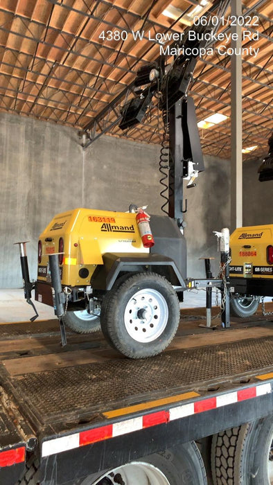 2021 Allmand NLV3GR (4) LED Light Fixture 350W, 23' Vertical Mast, 3kW Prime, Towable, Deep Sea L401, Leveling Jacks, Yanmar T4F 5.8hp