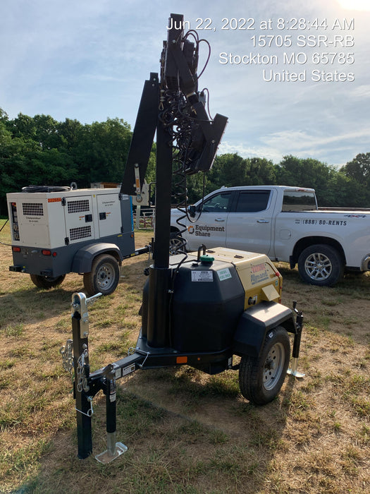 2022 Allmand NLV3GR (4) LED Light Fixture 350W, 23' Vertical Mast, 3kW Prime, Towable, Deep Sea L401, Leveling Jacks, Yanmar T4F 5.8hp