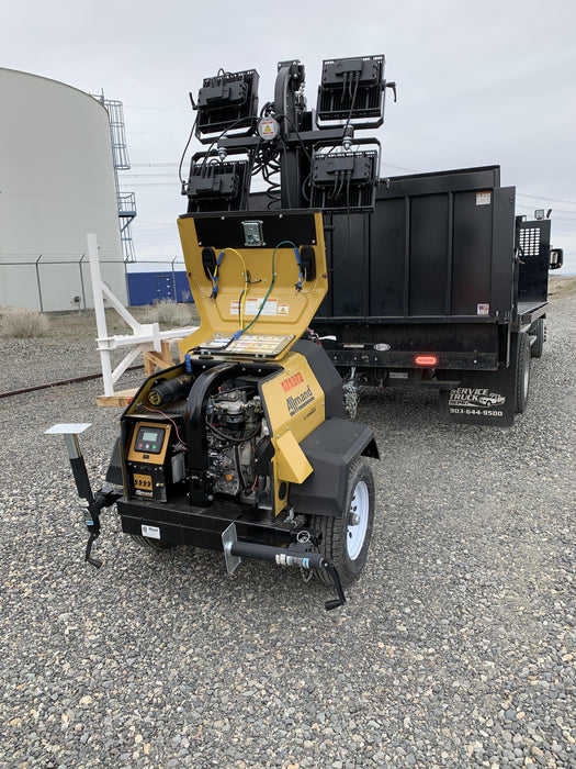 2021 Allmand NLV3GR (4) LED Light Fixture 350W, 23' Vertical Mast, 3kW Prime, Towable, Deep Sea L401, Leveling Jacks, Yanmar T4F 5.8hp