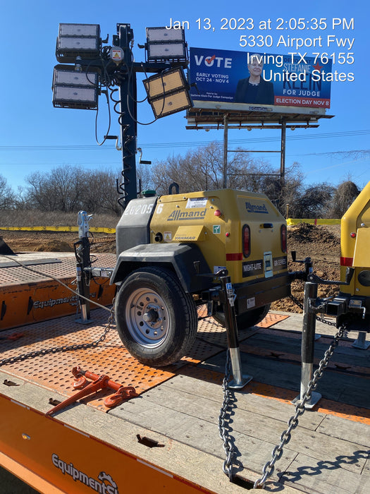 2022 Allmand NLV3GR (4) LED Light Fixture 350W, 23' Vertical Mast, 3kW Prime, Towable, ES Decals, T3