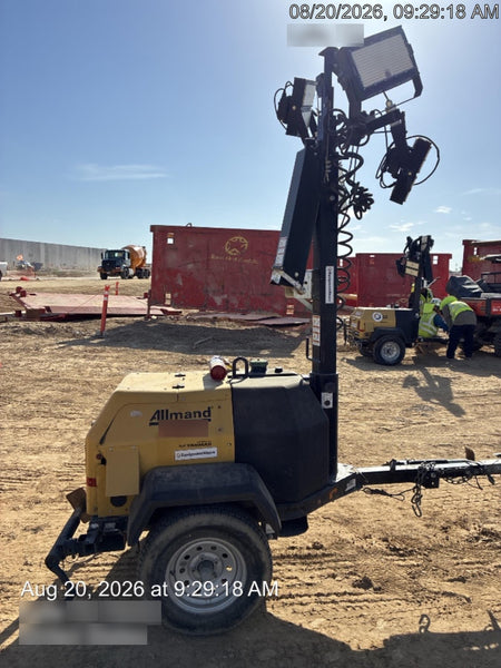 Allmand NLV3GR (4) LED Light Fixture 350W, 23' Vertical Mast, 3kW Prime, Towable, Deep Sea L401, Leveling Jacks, Yanmar T4F 5.8hp