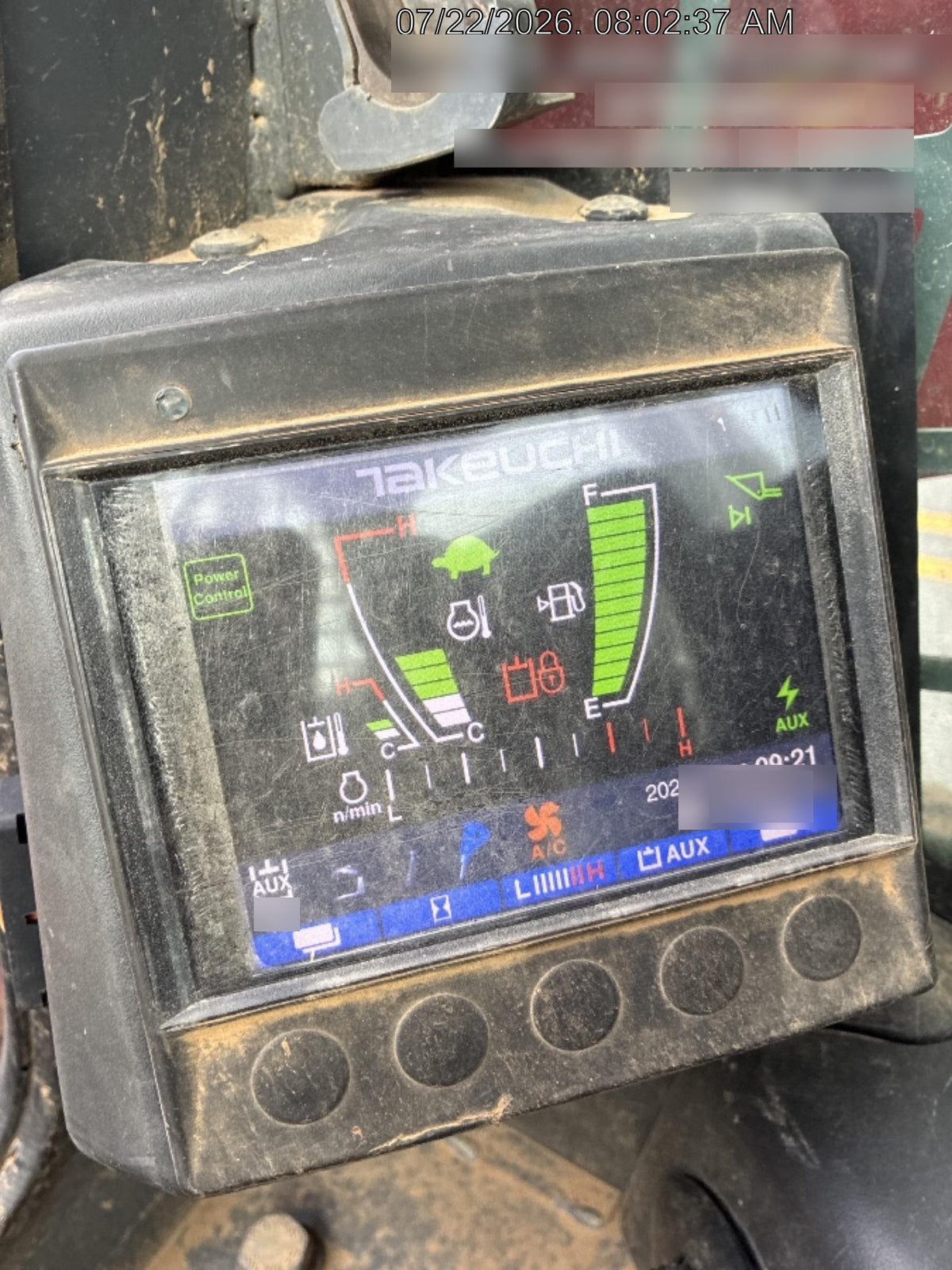 2019 Takeuchi TL10V2-CR Cab/Heat/AC, Rubber Tracks, Backup Alarm, Front & rear working Lights, Auxiliary Hydraulics, 2 Speed Travel, Engine Monitoring System, Hydraulic universal quick hitch w/76" HD dirt bucket with 8 teeth, 20.3 cubic feet capacity, 48" Pallet forks and frame