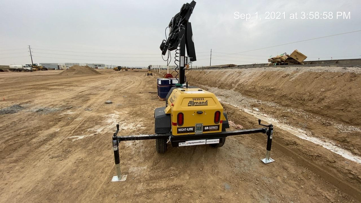 2021 Allmand NLV3GR (4) LED Light Fixture 350W, 23' Vertical Mast, 3kW Prime, Towable, Deep Sea L401, Leveling Jacks, Yanmar T4F 5.8hp