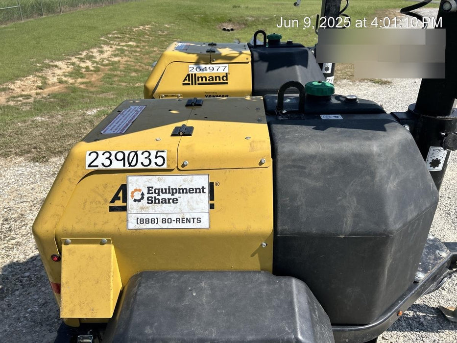 2022 Allmand NLV3GR (4) LED Light Fixture 350W, 23' Vertical Mast, 3kW Prime, Towable, Deep Sea L401, Leveling Jacks, Yanmar T4F 5.8hp