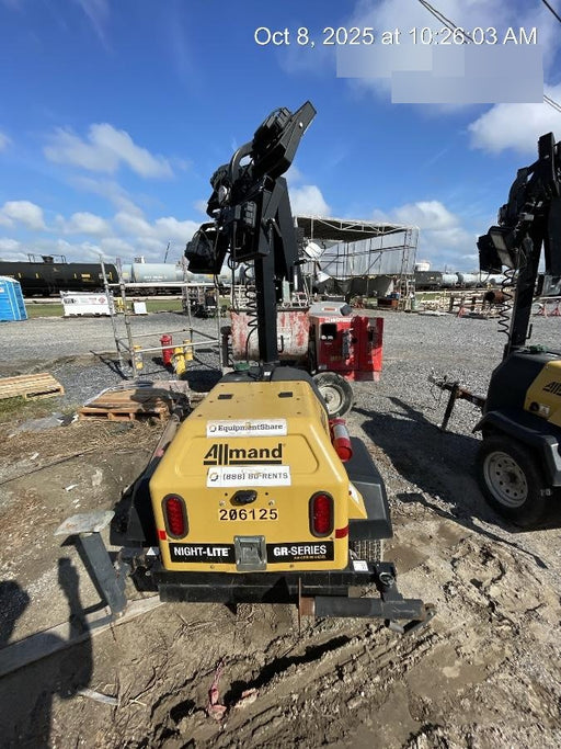 2022 Allmand NLV3GR (4) LED Light Fixture 350W, 23' Vertical Mast, 3kW Prime, Towable, Deep Sea L401, Leveling Jacks, Yanmar T4F 5.8hp