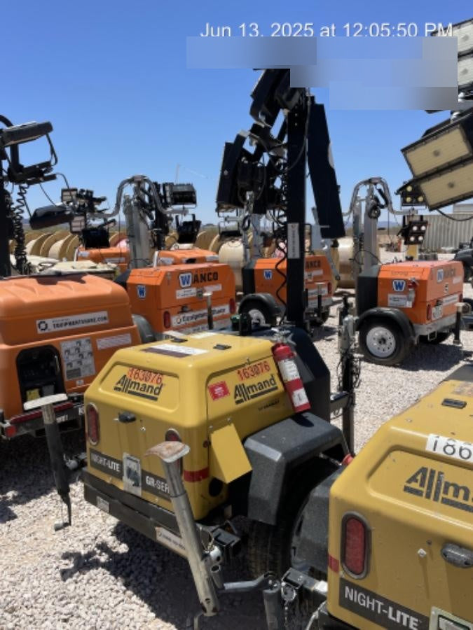 2021 Allmand NLV3GR (4) LED Light Fixture 350W, 23' Vertical Mast, 3kW Prime, Towable, Deep Sea L401, Leveling Jacks, Yanmar T4F 5.8hp