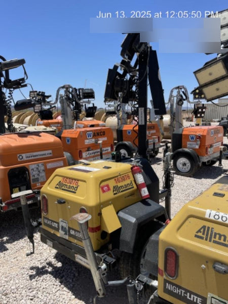 2021 Allmand NLV3GR (4) LED Light Fixture 350W, 23' Vertical Mast, 3kW Prime, Towable, Deep Sea L401, Leveling Jacks, Yanmar T4F 5.8hp