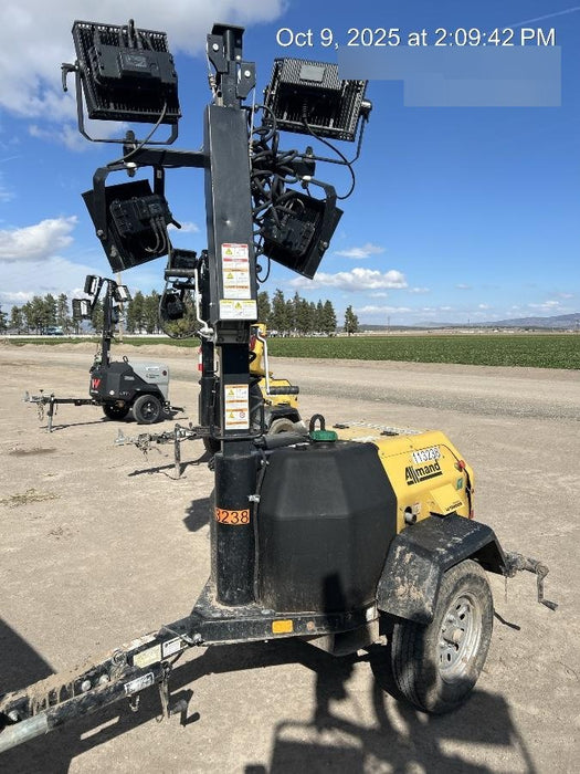 2020 Allmand NLV3GR (4) LED Light Fixture 350W, 23' Vertical Mast, 3kW Prime, Towable, Deep Sea L401, Leveling Jacks, Yanmar T4F 5.8hp