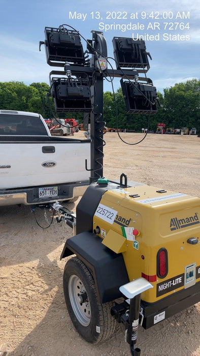 2022 Allmand NLV3GR (4) LED Light Fixture 350W, 23' Vertical Mast, 3kW Prime, Towable, Deep Sea L401, Leveling Jacks, Yanmar T4F 5.8hp