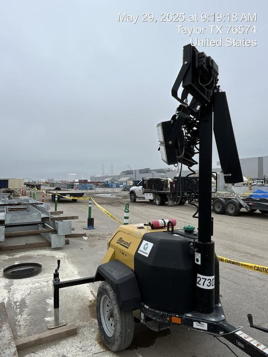 2022 Allmand NLV3GR (4) LED Light Fixture 350W, 23' Vertical Mast, 3kW Prime, Towable, ES Decals, T3