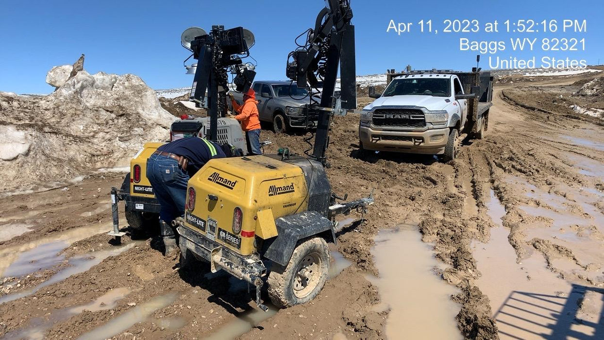 2022 Allmand NLV3GR (4) LED Light Fixture 350W, 23' Vertical Mast, 3kW Prime, Towable, ES Decals, T3