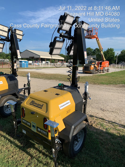 2022 Allmand NLV3GR (4) LED Light Fixture 350W, 23' Vertical Mast, 3kW Prime, Towable, Deep Sea L401, Leveling Jacks, Yanmar T4F 5.8hp