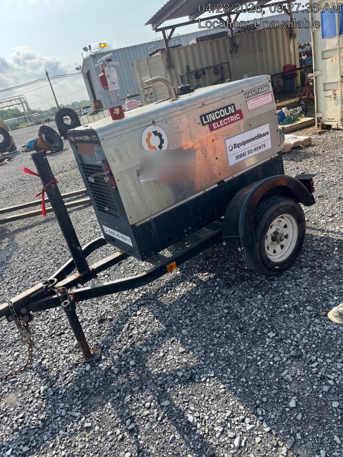 2019 Lincoln Electric Vantage 322 Welder Ready-Pak 3, Two wheel trailer, Fender and Light kit, Cable Rack