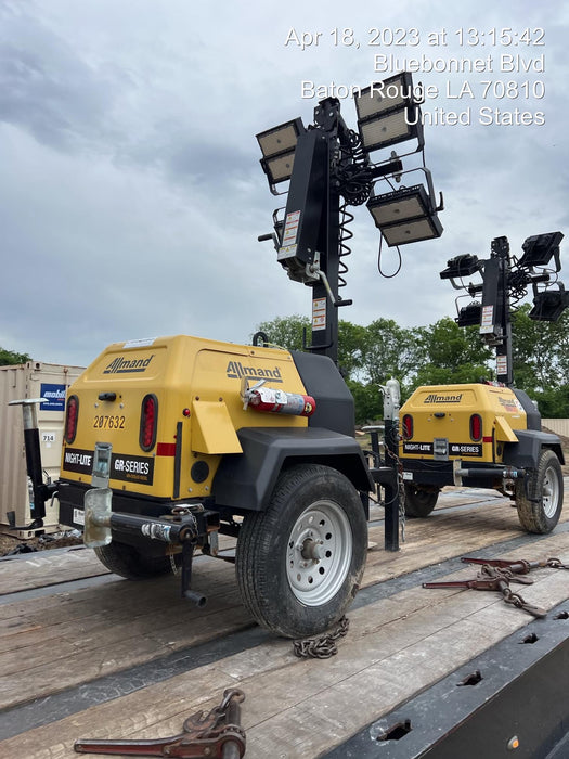 2022 Allmand NLV3GR (4) LED Light Fixture 350W, 23' Vertical Mast, 3kW Prime, Towable, Deep Sea L401, Leveling Jacks, Yanmar T4F 5.8hp